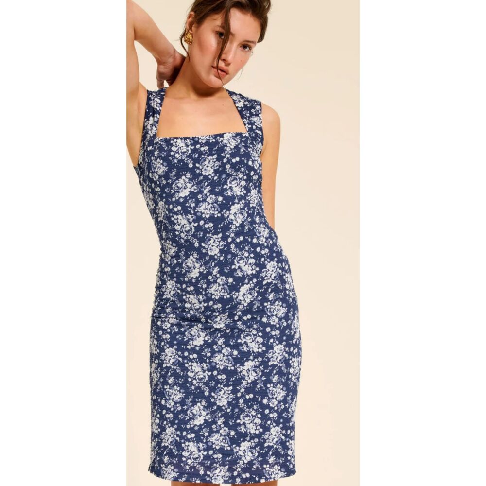 Rouje Elna Vence Cotton Floral Midi Dress Blue White Size FR 44 US 12Rouje